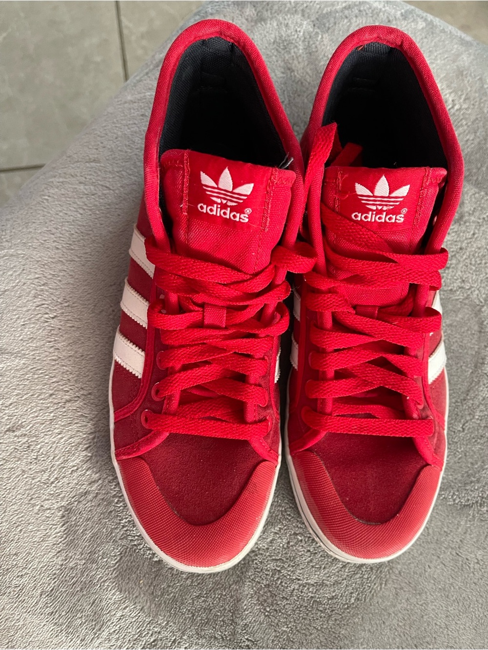 adidas Red and White High-Top Sneakers